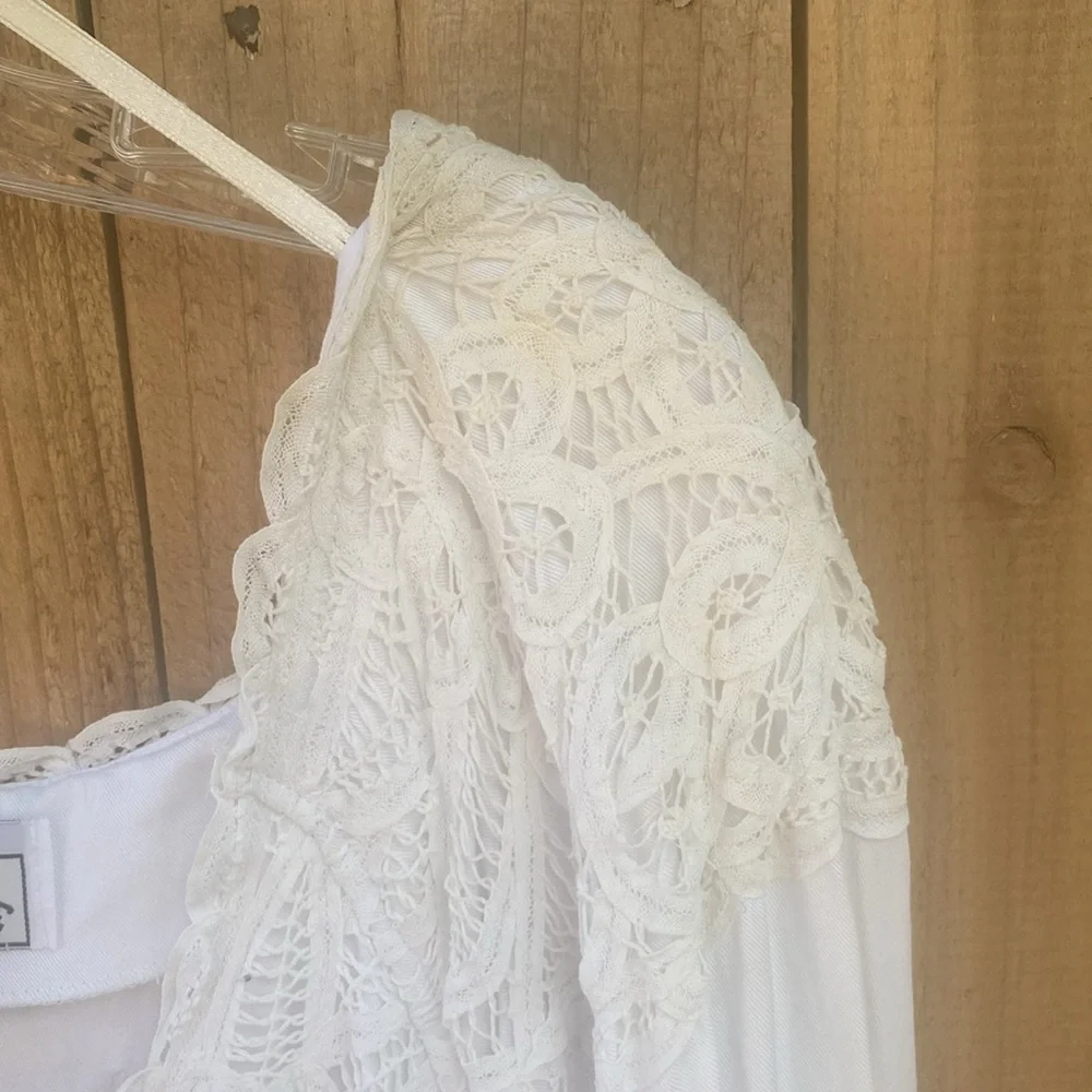 Vintage Plus Size Western Dress White Size 16 Lace Long Sleeve Pearl Button FLAW - Picture 9 of 13